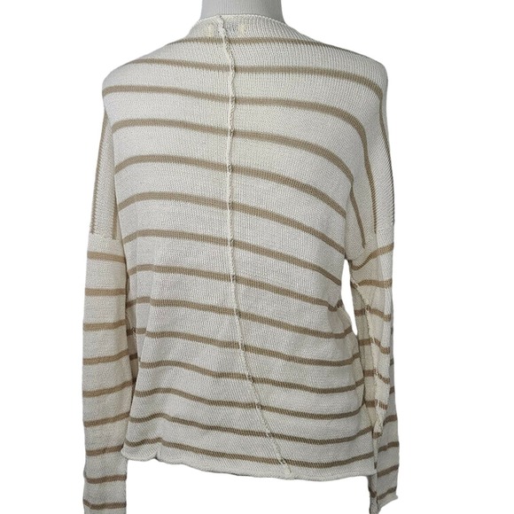 Krista Larson Cardigan Sweater White Tan Stripe Oversized Lagenlook Asymmetric - Picture 4 of 11